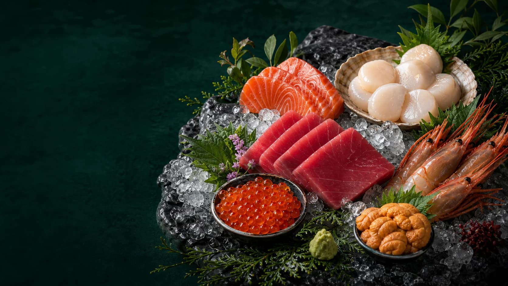 冰鲜陈列的刺身级海鲜
